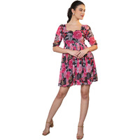 Purvaja Womens Fit & Flare Above Knee Length Dress (Floe-010_Red_Xx-Large)