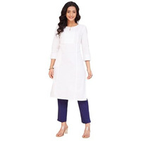 Fabindia Women's Cotton Solid Slim Kurta (1037262White_White
