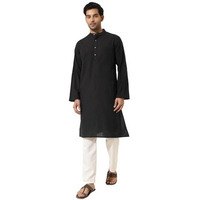 Fabindia Men's Cotton Woven Relaxed Kurta (1037837Black_Black