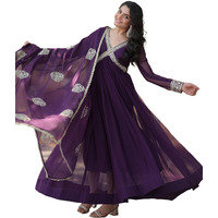 Fashion Basket Georgette Embroidered Anarkali Set For Women (Purple, S)