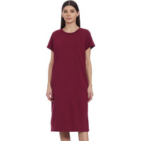 Enamor Essentials Womens Relaxed Fit Long Length Short Sleeve Crew Neck Cotton French Terry Lounge Dress With Onseam Pockets - E801
