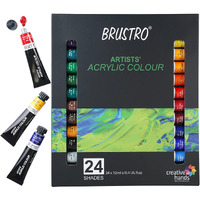 BRUSTRO Acrylic Paint colour set | Set of 24 Colours X 12ml Tubes | Highly pigmented, Opaque Colors, Intermixable, Great Opacity, Perfect For Students, Adults, Beginners, Professionals and Artists.