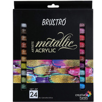BRUSTRO Artists Metallic Acrylic Paint Set of 24x12ml | Ideal for Paper, Canvas, Water-Based Colours, Non-Toxic, Inter-mixable Colors, Crafters, Fine Art Students and Professionals