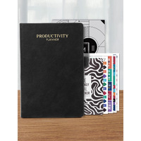 DOODLE A5 Productivity Planner Kit Undated Hard Bound|288 Pages|12 Monthly+Pocket Meal Planner+Stickers+Motivational Quote Cards+Tear Away Bookmarks|Activity Pages, Notes Pages [Productivity Pro-Grey]