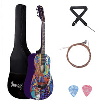 Jurez Acoustic Guitar, 38 Inch Cutaway, 038C with Bag, Strings, Pick and Strap, Black (Acoustic Guitar Kit, FUNKY)