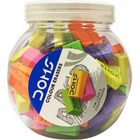 Doms Color Erasers Jar Pack | For Clean & Clear Erasing | Dust Free, Non-Toxic & Safe For Kids | Lesser Flakes & Non Messy | Vibrant Body Colors | Pack of 100 Erasers