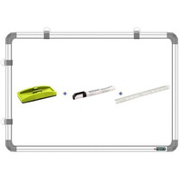 YAJNAS White Board 1.5x2 feet Non Magnetic Double Sided White Board and Chalk Board, Includes 1 White Board, 1 Whiteboard Duster, 1 White Board Marker, & 1 Scale - P4 Combo Pack