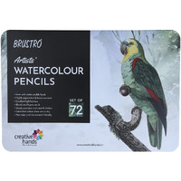 BRUSTRO Artists Watercolour Pencils | Set of 72 Colors in Elegant tin Box |4mm Leads, Non-toxic, Break-resistant, Bold Strokes, Suitable for Blending, Layering