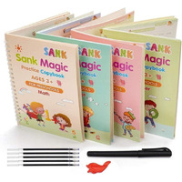 Eclet Magic Book for Kids, Sank Magic Practice Copybook, (4 Book+10 Refill+1 Pen+1 Grip) Number Tracing Book for Pre-Schoolers with Pen, Magic Calligraphy Copybook Set Writing Tool for Kids(F)