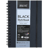 Brustro Black Sketchbook | A5, 200GSM | 40 Sheets/80 Pages | Wiro Bound, Spiral, Premium, Acid-Free Paper, Professional-Grade, Ideal for Dry Media, Mandala Art, Graphite, Charcoal, School, Office use