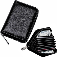 OFIXO 10 Slots Black Unisex Leatherite Wallet with Zipper | RFID Blocking Card Holder Zipper Wallet for Men and Women (Black)