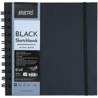 Brustro Black Sketchbook, 200 GSM 40 Sheets/80 Pages | 6 x 6 Inches, Wiro Bound, Spiral | Ideal for Color Pencils, Gel Pens, Chalk, Pastels, Metallic Colours, Gouache, Charcoal, Acrylic Paint, Glitters.