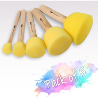 Eduway 5 Pcs Round Stencil Foam Sponge Dabber Set with Wooden Handle Brush Set for Art & Craft, Wall Paintings | Stippler Set DIY Painting Tools- (Assorted Sizes) (Pack of 1)