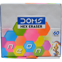 Doms Neon Eraser Box Pack | Hexagonal Eye Catching Design | Neat & Dust Free Erasing | Playful Body Colors | Plastic Case For Each Eraser | Pack of 30 Erasers