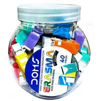 Doms Erasma Color Long Eraser Jar Pack | Non Toxic & Safe for Childrens | Dust Free & Smooth Erasing | for School & Stationery Use | Set of 40 Colorful Erasers