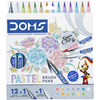 Doms Super Soft Tip Pastel Shades Brush Pen Set | 12 Pastel Shades + 1 Silver Shade + 1 Blender | Ideal For Doodling, Illustrations, Calligraphy, Artists, Studenst & Professioanls | Pack Of 2