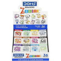 Doms Zodiac Colorful Erasers | For Clean & Clear Erasing | Non Toxic & Safe For Childrens | Stationery Gift Item For Kids & Students | Vibrant & Playful Colors, Pack Of 36 Erasers