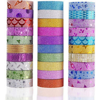 Eclet Pack Of 36Pcs Colorful Decorative Adhesive Glitter Tape Rolls, Color Tape, Designer Tape, Decorative Material Set Of 36Pieces Craft Material Glitter Tape Decoration