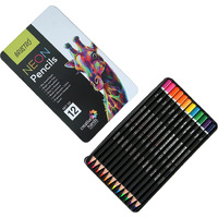 Brustro Neon Colour Pencils 12 Tin |Multicolour| 3.3Mm | Lead Strength, Ideal For Colouring, Painting, Layering, Use On Fabrics, Wax-Based | Set Of 12 | (In Elegant Tin Box)
