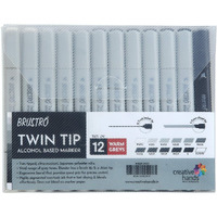 Brustro Twin Tip Alcohol Based Marker Set Of 12 - Warm Greys In Crossline Pp See Through Box|Broad 1-7Mm Line,Fine 0.7Mm|Ideal For Art,Sketching,Waterproof,Graffiti,Professional Comic Artist,Architect