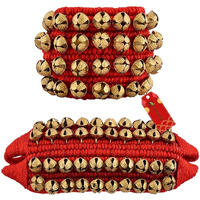 Uapan Brass Ghungroo Anklets Bells (4 Line Double String Pad, Red, Pair)