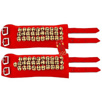 Uapan 3 Line Ankle Bells Velvet Pad For Classical Bharatanatyam Kathak Dance With Adjustable Strap (Red Velvet Belt)