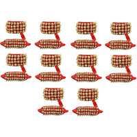 Uapan Brass Ghungroo Bells I 4 Line Pad, Red, 10 Pair I Ideal For Classical Kathak Dance