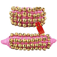 Uapan Brass 4 Line Ghungroo With Pink Pad | 4 Line Pad,1 Pair I Bells For Kathak Dance And Bharatnatyam