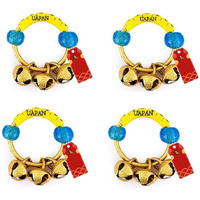 Uapan Brass Yellow Rubber Kadi Brass Ghungroos For Bhajan Clapping Finger Ring Gifting Small Bells For Lord Godess God Ganapati Pooja Aarti Ganesh Pooja Celebration (2 Pair)