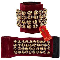 Uapan Brass Ghungroo Ankle Bells Velvet 4 Line Pad For Classical Kathak Dance With Adjustable Strap (Maroon Velvet,80 Bells)