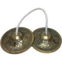 Uapan Metalcraft Brass Designer Manjira Manjeera For Handmade Percussion Instrument, Hand Cymbals - Indian Musical Instrument Brass Pooja Bell (Gold, Pack Of (Small Size)