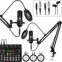 Digimore Dual Condenser Microphone Kit For Singing With V8 Sound Card | Studio Recording Equipments Full Set, Voice Recorder Mic, Karaoke, Gaming, Podcast & Lecture (D-432)