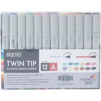 Brustro Twin Tip Alcohol Based Marker Set Of 12 - Basic A In Crossline Pp See Through Box