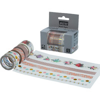 Brustro Washi Masking Tapes Foil Prints Glided At All Places Wonders Shade, Set Of 5 (25 Mm X 5M - 1 Tape, 15 Mm X 5M - 3 Tapes, 7Mm X 5M - 1 Tape)