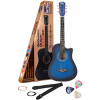 Intern Cutaway Design Acoustic Guitar Pack -Humidity Proof Body, Bend Resistance, Durable Action, Natural Tone & Bright Resonance. Blue Carbon Fibre/Fiber Guitar With Bag, Strap, Strings Set, Picks
