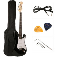 Juarez Jrz-St01-Bkw 6-String Linden Wood Electric Guitar, Right Handed, Black, With Case/Bag And Picks
