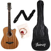 Jurez Jrz38C/Zeb 6 Strings Acoustic Guitar 38 Inch Cutaway, Right Handed, Zebrawood With Bag, Strings, Picks And Strap