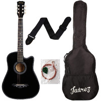 Juarez Lindenwood Acoustic Guitar, 38 Inches Curved Body Cutaway, 38Cur With Bag, Strings, Pick And Strap (Black)