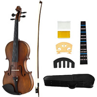 Juarez Coll Violin Kit, Solid Pine Top, Maple Back & Side, Ebony Fingerboard & Pegs, Jrv500Db With Ebony Wood Bow, Rosin, Full Tone Sticker, Mute, Bridge, Oblong Case, Full Size 4/4, Matt Dark Brown