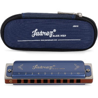 Juarez Blackbird Jrh10Bl Diatonic Professional Blues Harmonica Key Of C Scale | 10 Holes 20 Tones | Mouth Organ | Cover - Brass | Comb - Abs | Reed - Phosphor Bronze With Cloth & Case Blue