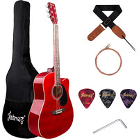 Juarez Arpeggio 41 Inch Acoustic Guitar Kit, Jra41Sp-Rd Spruce Top, Rosewood Fretboard & Bridge, Truss Rod, Chrome Die Cast Machine Tuners, Red