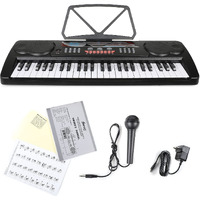 Juarez Jrk491 49-Key Electronic Keyboard Piano Kit Led Display, 100 Rhythms & Timbres, Built-In Speakers, Record Mode, 8 Demo Songs With Mic, Note Stickers, Adapter Lightweight & Portable, Black