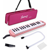 Juarez 37 Key Melodica Jmld37Pk Musical Instrument Soprano Air Piano Keyboard Pianica With Carrying Bag, 1 Soft Long Tube, 1 Mouthpiece, Wipe Cloth, Pink