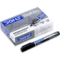Doms Refilo Permanent Marker Pen | Non -Toxic |Hi-Tech Refillable With Japnese Bullet Tip (Pack Of 10) Black Ink