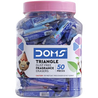 Doms Triangular Dust Free Fragrance Eraser Jar Pack | Clean, Dust Free & Good Erasing | Lesser Flakes & Non-Messy Erasing | Always Catches People's Eye | Pack Of 50 Pieces
