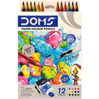 Doms Super Soft Hexagonal Pre-Sharpened Water Soluble Colour Pencils | Free Watercolor Paper, Sharpener & Water Brush | 3.3Mm Watercolor Lead | 12 Shades | Pack Of 1