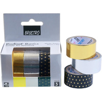 Brustro Radiant Basics Washi Tape  Simple Yet Sparkling (Set Of 3) | 20Mm X 4M | Golden Shade, Silver, Black With Gold | Ideal For Scrapbooking,Card & Gift Wrapping,Diy,Home Decor,Art,Craft Supplies