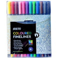 Brustro Coloured Fineliner Set Of 12, 0.4Mm. Ideal For Writing, Drawing, Doodles, Mandala Etc.