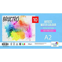 Brustro Artists 25% Cotton Watercolour Paper,Hot Pressed, 300 Gsm, Size - A2, 10 Sheets | Ideal For Watercolor,Acrylic,Gouache,Charcoal,Graphite,Ink & Other Mixed Media