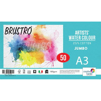 Brustro Artists 25% Cotton Watercolour Paper, 300 Gsm, Cold Pressed Jumbo - A3 (50 Sheets) | Ideal For Watercolor,Acrylic,Gouache,Charcoal,Graphite,Ink & Other Mixed Media